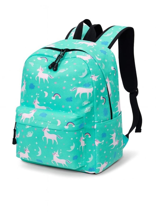 ALGROWD- Unicorn Backpack for Kids, Mint Green Canvas School Bag with Rainbow Stars Pattern, Magical Fantasy Theme Design - Image 1