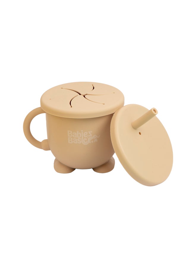Babies Basic Silicone Baby Sippy Cup With Inerchangable Snack Lid - Beige  - Image 5