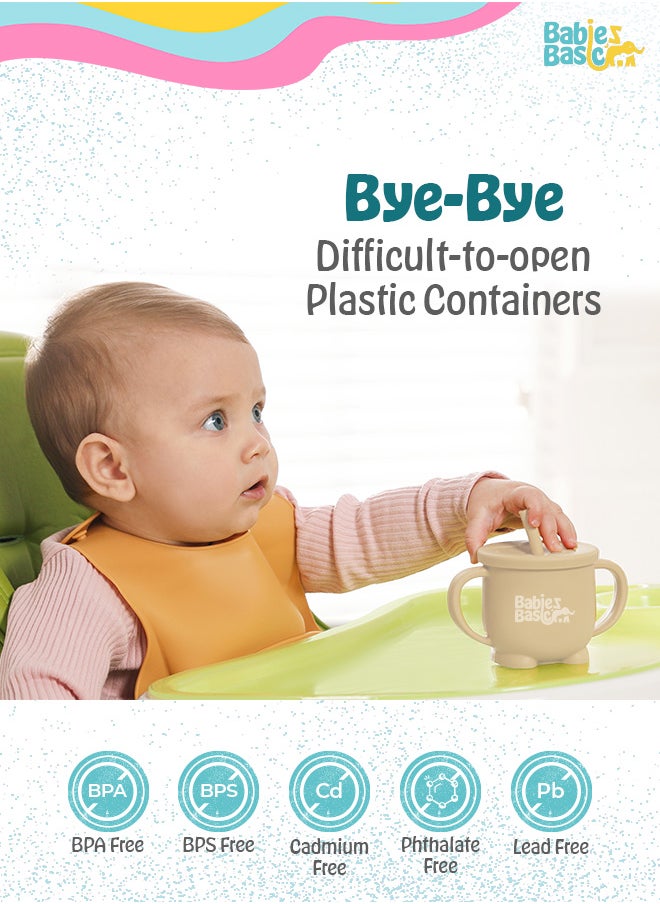 Babies Basic Silicone Baby Sippy Cup With Inerchangable Snack Lid - Beige  - Image 4