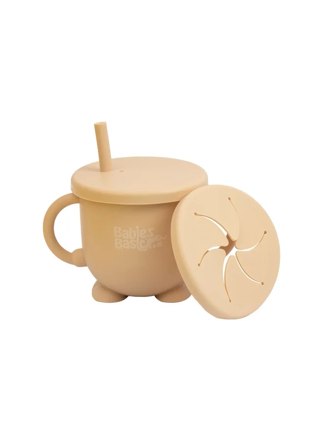 Babies Basic Silicone Baby Sippy Cup With Inerchangable Snack Lid - Beige