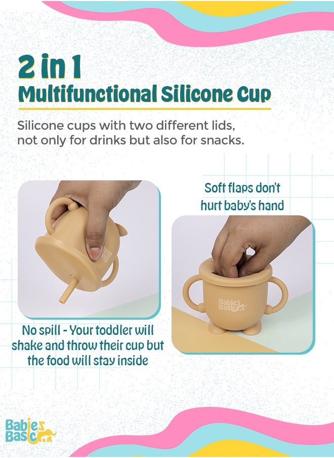 Babies Basic Silicone Baby Sippy Cup With Inerchangable Snack Lid - Beige  - Image 2