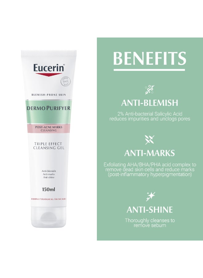 Eucerin - Eucerin DermoPurifyer Triple Effect Face and Body Cleansing Gel, Anti-Blemish, Anti-Marks and Anti-Shine, with Salicylic Acid and AHA/BHA/PHA Acid Complex, 150ml - Image 1