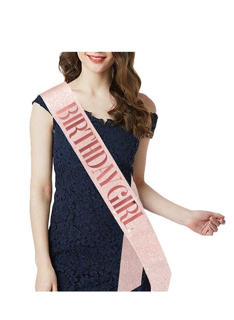 Haidue Pink Birthday Girl Sash and Rhinestone Tiara Kit Birthday Gifts Diamond Glitter Birthday Party Favors  - Image 2