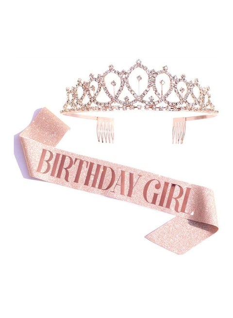 Pink Birthday Girl Sash and Rhinestone Tiara Kit Birthday Gifts Diamond Glitter Birthday Party Favors