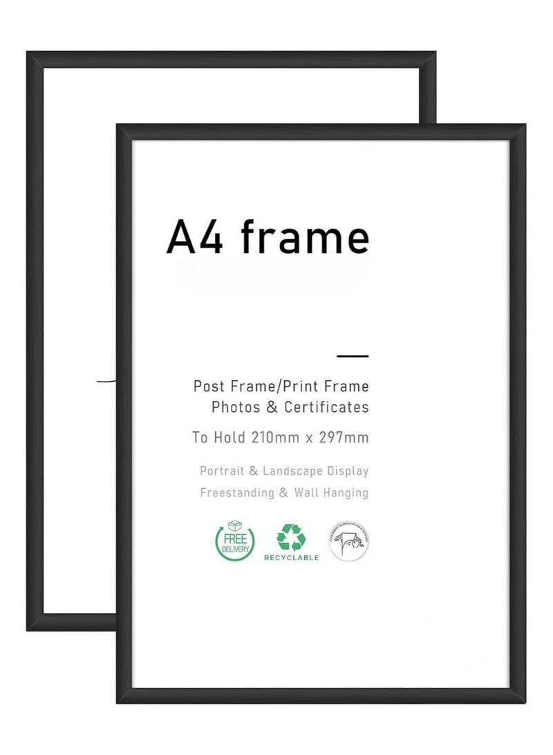 A4 photo frame, 2-pack 21x30cm black Aluminium picture frame, certificate frame for wall mounting or table display, set of 2(Black) - Image 1