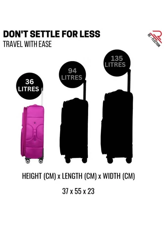 ريفلكشين REFLECTION 20 Inch Voyager Carryon Suitcase Lightweight Vertical Series Travel Soft Luggage Trolley with 36L Storage Capacity and 4 Spinner Wheels Purple