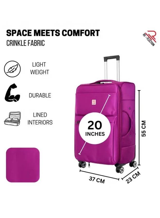 Reflection REFLECTION 20 Inch Voyager Carryon Suitcase Lightweight Vertical Series Travel Soft Luggage Trolley with 36L Storage Capacity and 4 Spinner Wheels Purple