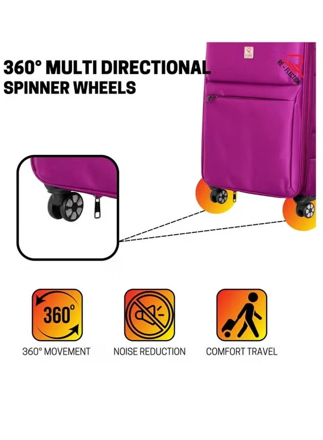 Reflection REFLECTION 20 Inch Voyager Carryon Suitcase Lightweight Vertical Series Travel Soft Luggage Trolley with 36L Storage Capacity and 4 Spinner Wheels Purple