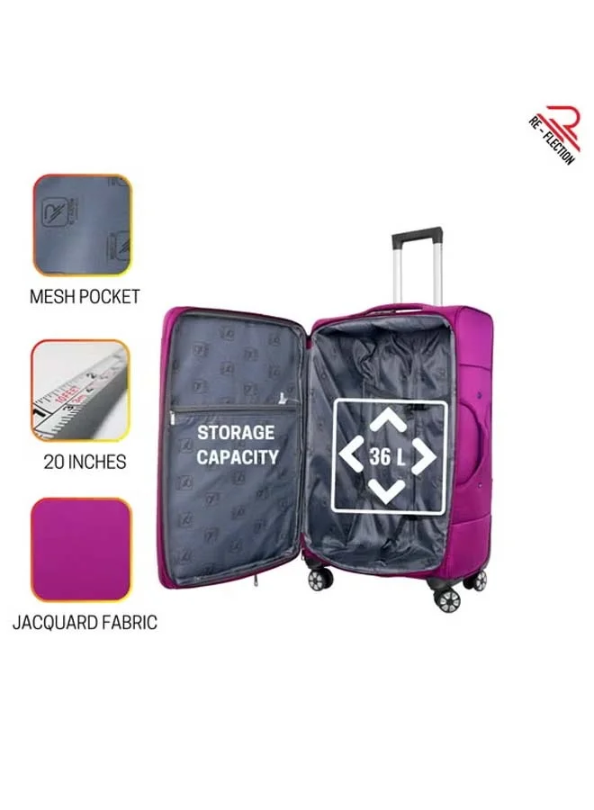 Reflection REFLECTION 20 Inch Voyager Carryon Suitcase Lightweight Vertical Series Travel Soft Luggage Trolley with 36L Storage Capacity and 4 Spinner Wheels Purple