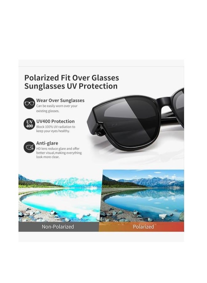 Generic Polarized Fit Over Glasses Sunglasses for Women Men Trendy Square Wrap Around Shades UV400 Protection for Driving  - Image 4