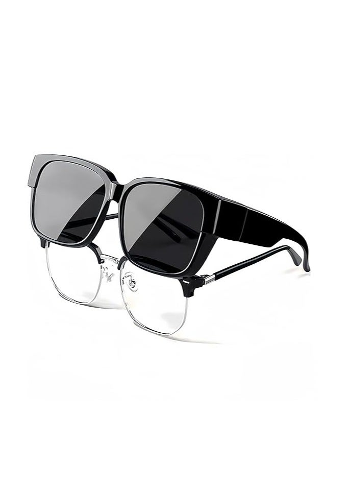 Generic Polarized Fit Over Glasses Sunglasses for Women Men Trendy Square Wrap Around Shades UV400 Protection for Driving  - Image 2