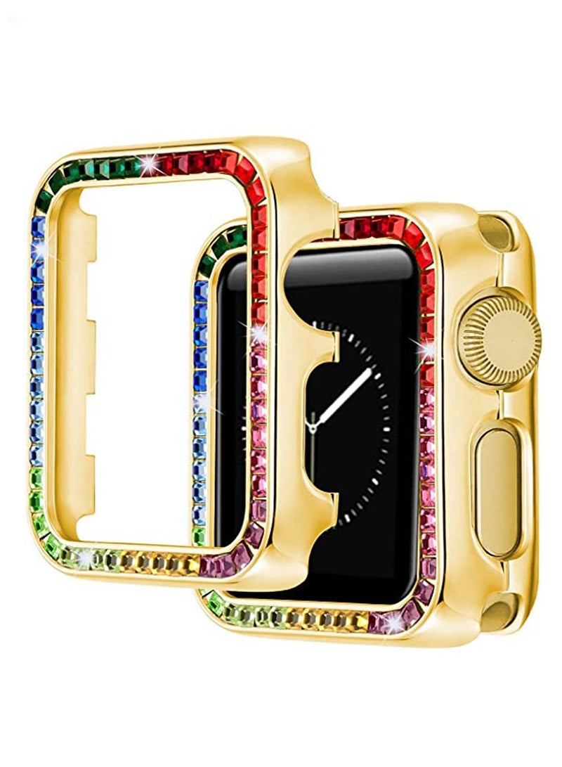 Excefore Compatible for Watch Case Suitable for Iwatch 6 Generation 5/4/ 3/2/ 1 Protective Case 38 mm Color Diamond Gold Type Colorful Square Diamond IWatch Cover Frame with Women and Men - Image 1