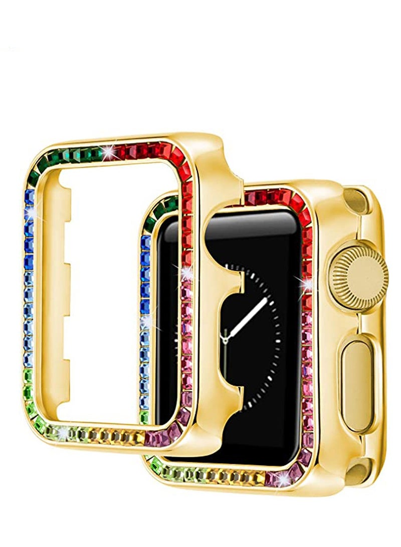 Excefore Compatible for Watch Case Suitable for Iwatch 6 Generation 5/4/ 3/2/ 1 Protective Case 38 mm Color Diamond Gold Type Colorful Square Diamond IWatch Cover Frame with Women and Men - Image 2