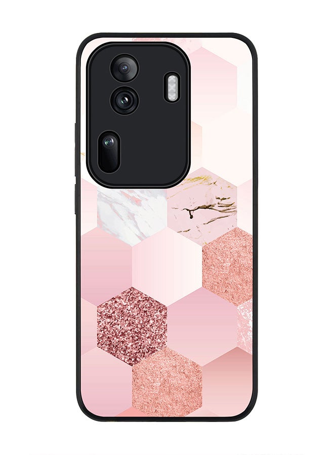 Stylizedd Rugged Black Edge Case for Oppo Reno11 Pro, Slim fit Soft Case Flexible Rubber Edges Anti Drop TPU Gel Thin Cover -  Marble Pink Honeycomb - Image 1
