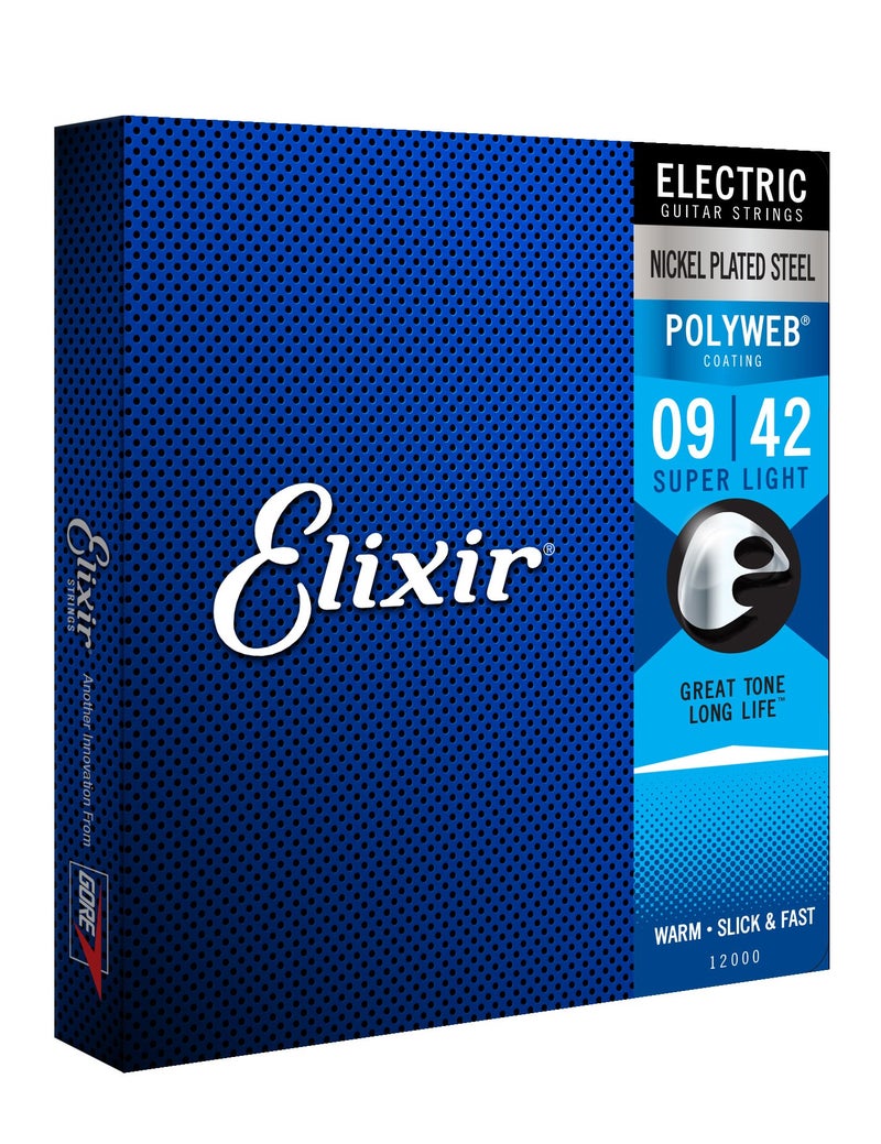 Elixir Strings, Electric Guitar Strings, Nickel Plated Steel with POLYWEB Coating, Longest-Lasting Warm Tone with Comfortable Feel, 6 String Set, Super Light 9-42 - Image 1