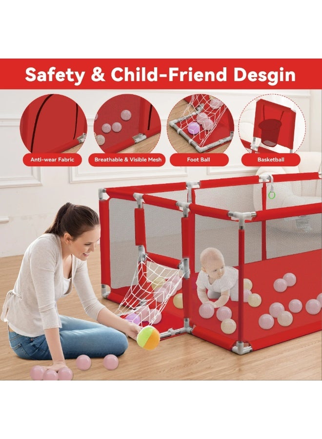 بيت كور ومحبس أطفال كبير (١٨٢×١٢٢ سم) مع شبكة كرة قدم وحلقة سلة - ساحة لعب آمنة للأطفال (المحبس فقط) - Image 5
