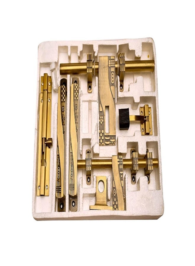 SNE Antique Door Fittings Kit Door Accessories Kit Door Kit Set 1 Aldrop 1 Latch 2 Handles 1 Tower Bolt and 1 Door Stopper,Finish Antique Brass Zinc Door Handle Gold Pack of 1 - Image 1