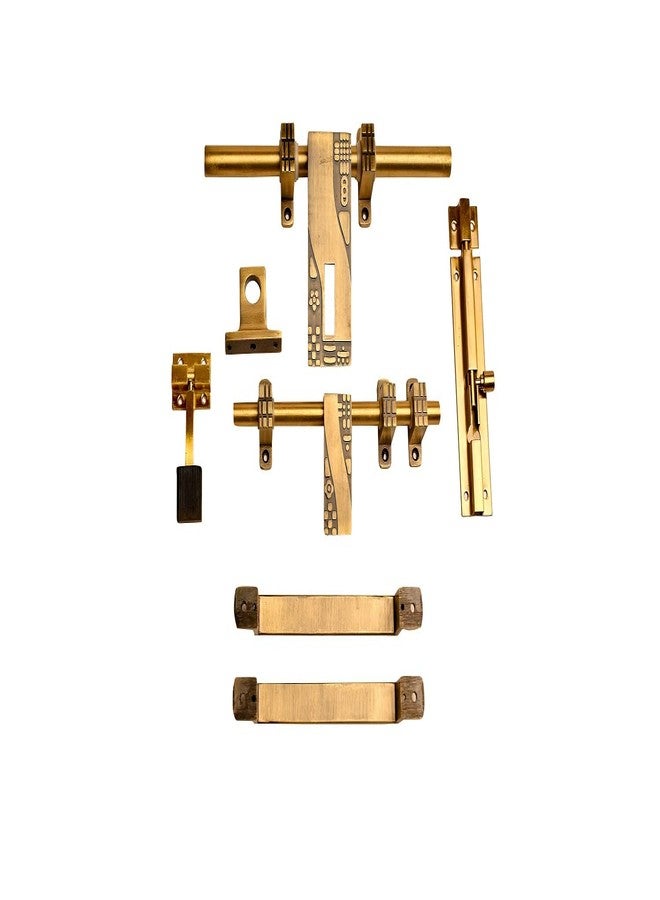 SNE Antique Door Fittings Kit Door Accessories Kit Door Kit Set 1 Aldrop 1 Latch 2 Handles 1 Tower Bolt and 1 Door Stopper,Finish Antique Brass Zinc Door Handle Gold Pack of 1 - Image 5