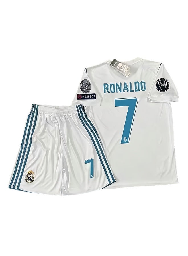 2017-2018 ريال مدريد المنزل الرجعية لكرة القدم موحدة #7 رونالدو الأطفال كرة القدم جيرسي السراويل دعوى هدية للجماهير والأصدقاء - Image 1