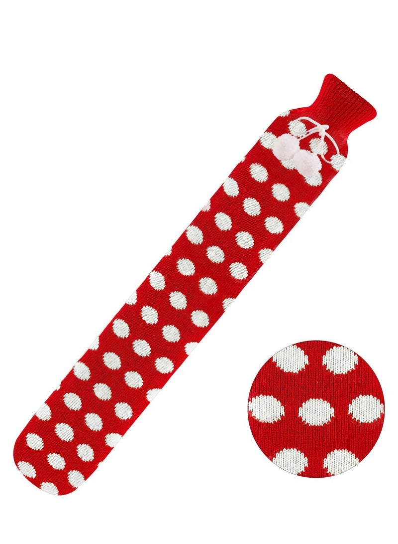 Excefore Hot Water Bottle with Knitted Cover, 2L Bag for and Cold Compress, Hand Feet Warmer, Ideal Menstrual Cramps, Neck Shoulder Pain Relief, Red Polka Dot - Image 1