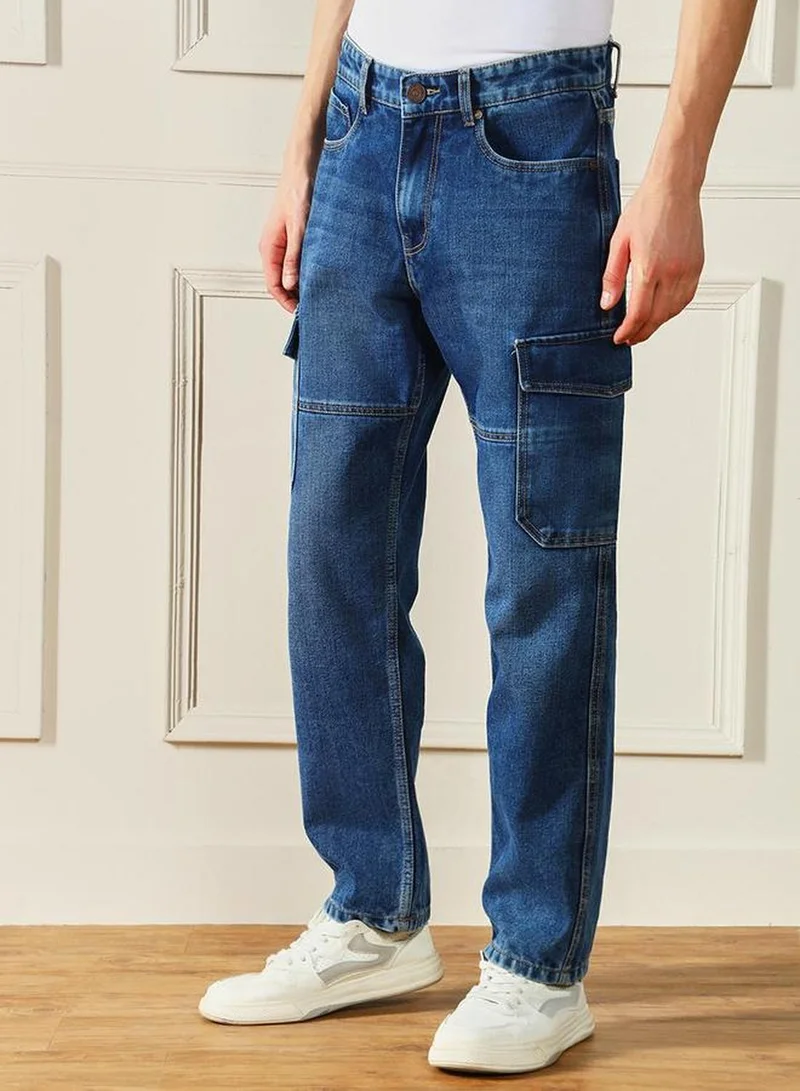 Dennis Lingo Men's Dark Blue 100% Cotton Solid Full Length Relaxed Fit Jeans