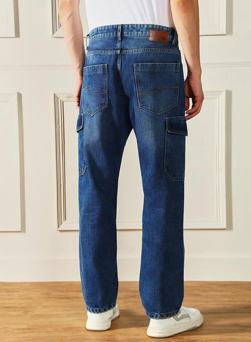 Dennis Lingo Men's Dark Blue 100% Cotton Solid Full Length Relaxed Fit Jeans