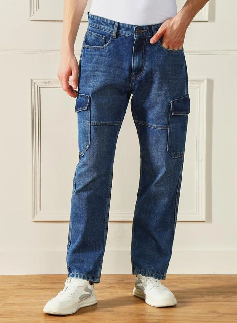 Dennis Lingo Men's Dark Blue 100% Cotton Solid Full Length Relaxed Fit Jeans