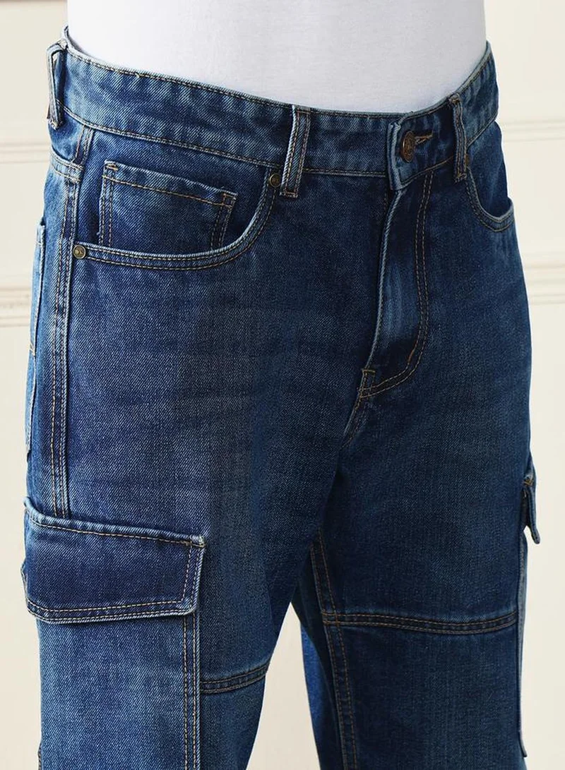 Dennis Lingo Men's Dark Blue 100% Cotton Solid Full Length Relaxed Fit Jeans