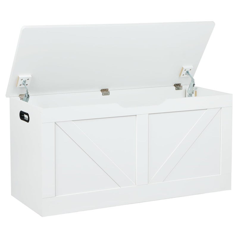 Timberer 394 Storage Chest Wooden Storage Bench Large Storage Trunk with 2 Safety Hinges Entryway Shoes Bench for Living Room Bedroom White