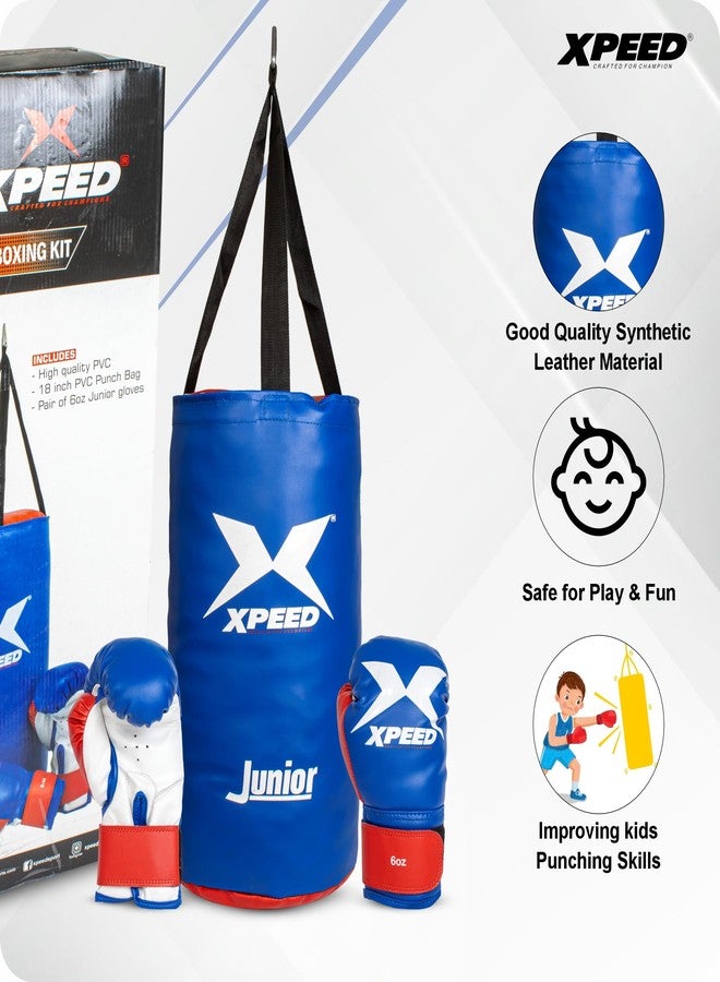 Xpeed Junior Boxing Kit ||PVC Kit || A 18 inch PVC Punch Bag,A Pair of 6 oz Junior Gloves and Extra Wide Velcro wrap (Blue/Red) STD - Image 4