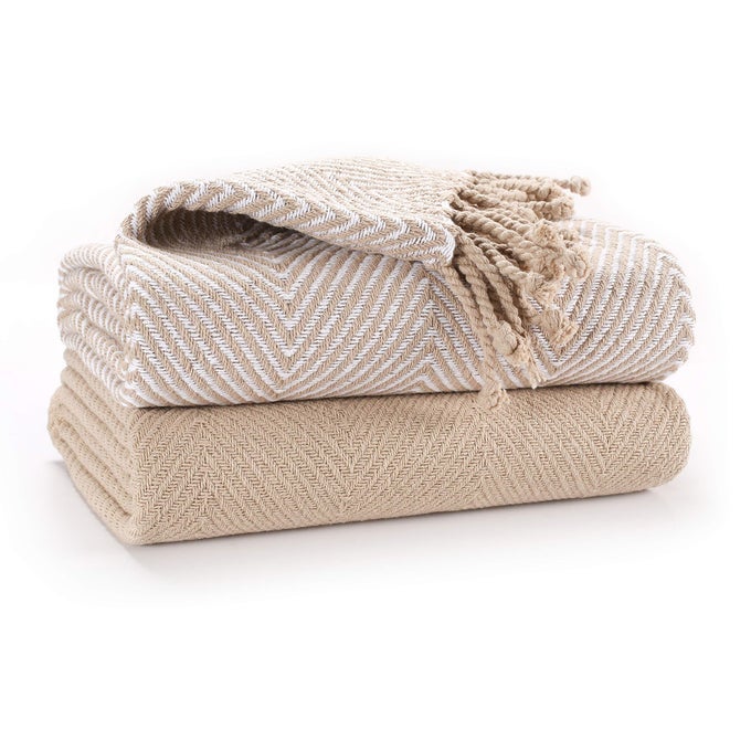 LUXURY THROWS FOR SOFA COVER COUCH BLANKET PACK OF 2 BEIGE THROW 125X150CM