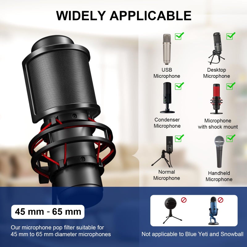 Aokeo Pop Filter, [Upgraded Three Layers] Metal Mesh & Foam & Etamine Layer Microphone Windscreen Cover Handheld Mic Shield Mask,Microphone Accessories for Vocal Recording,YouTube Videos,Streaming - Image 4