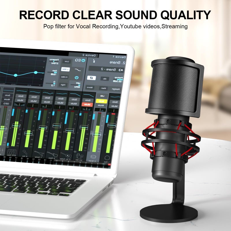 Aokeo Pop Filter, [Upgraded Three Layers] Metal Mesh & Foam & Etamine Layer Microphone Windscreen Cover Handheld Mic Shield Mask,Microphone Accessories for Vocal Recording,YouTube Videos,Streaming - Image 2