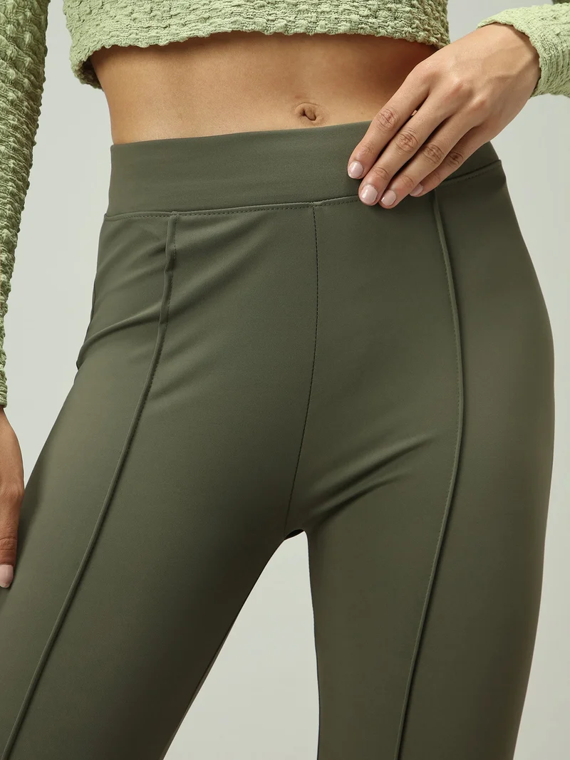 Outzidr  Olive Fitted Flared Leggings for Women | Best Price UAE