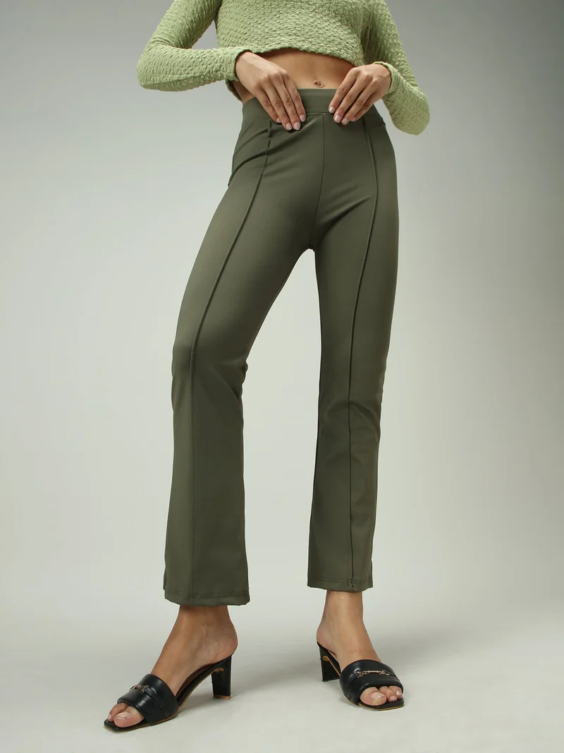 Outzidr  Olive Fitted Flared Leggings for Women | Best Price UAE