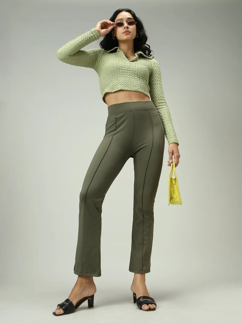 Outzidr  Olive Fitted Flared Leggings for Women | Best Price UAE