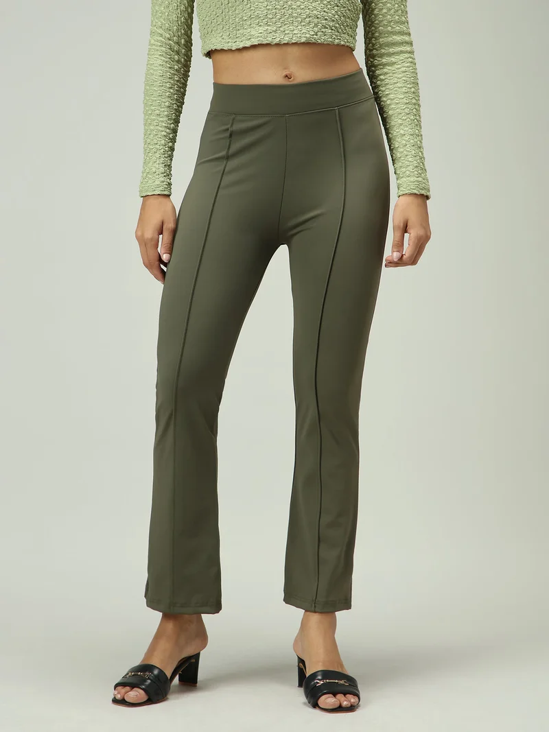 Olive Fitted Flared Leggings