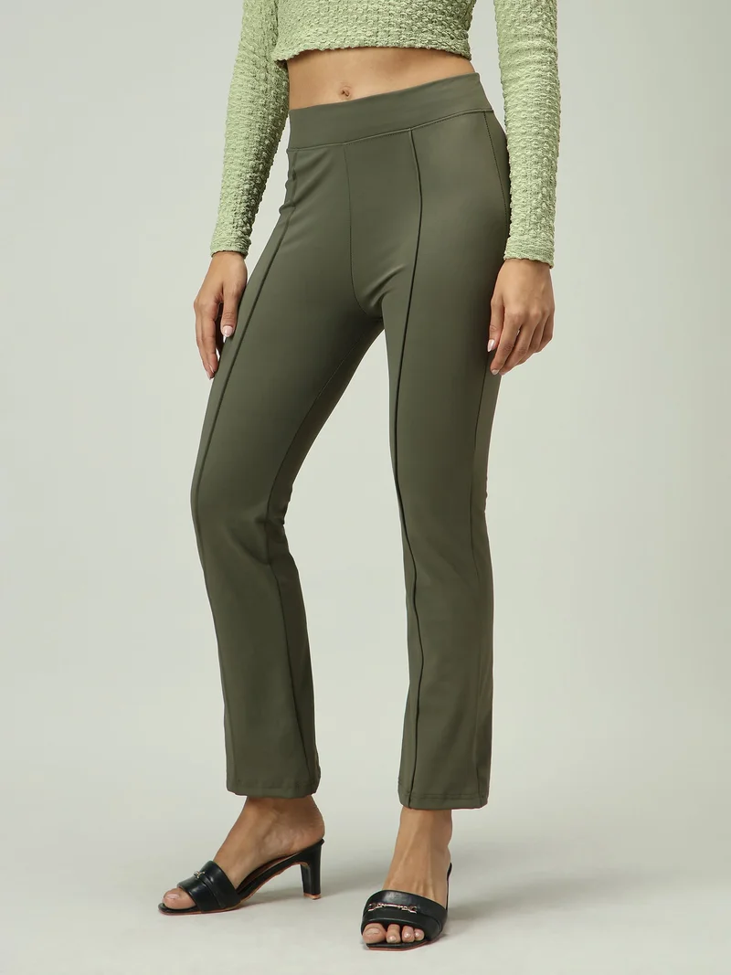Outzidr  Olive Fitted Flared Leggings for Women | Best Price UAE