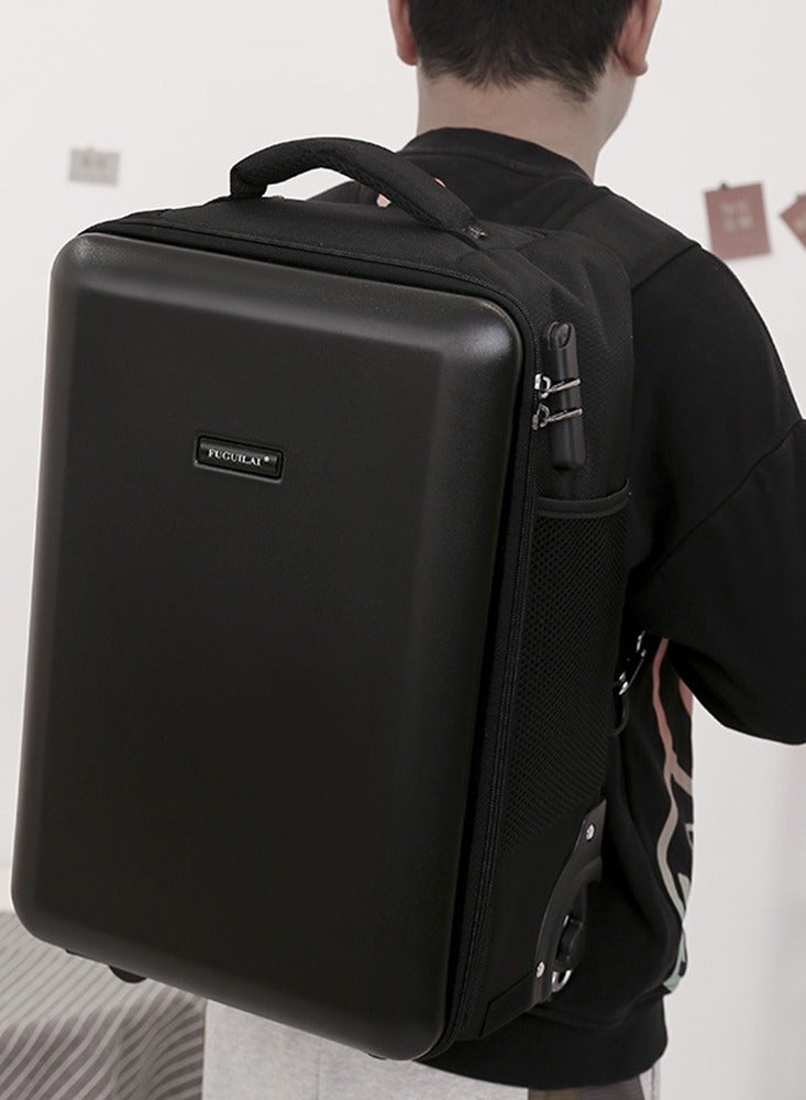 CityRiya-Long Travel Bags School Bags Laptop Bag with Wheels Expandable Travel Luggage Checked Luggage Bag 18 Inch Backpack Carry On Laptop Bag Rolling Trolley Bag Hardside Suitcases with Spinner Wheels Black - Image 2
