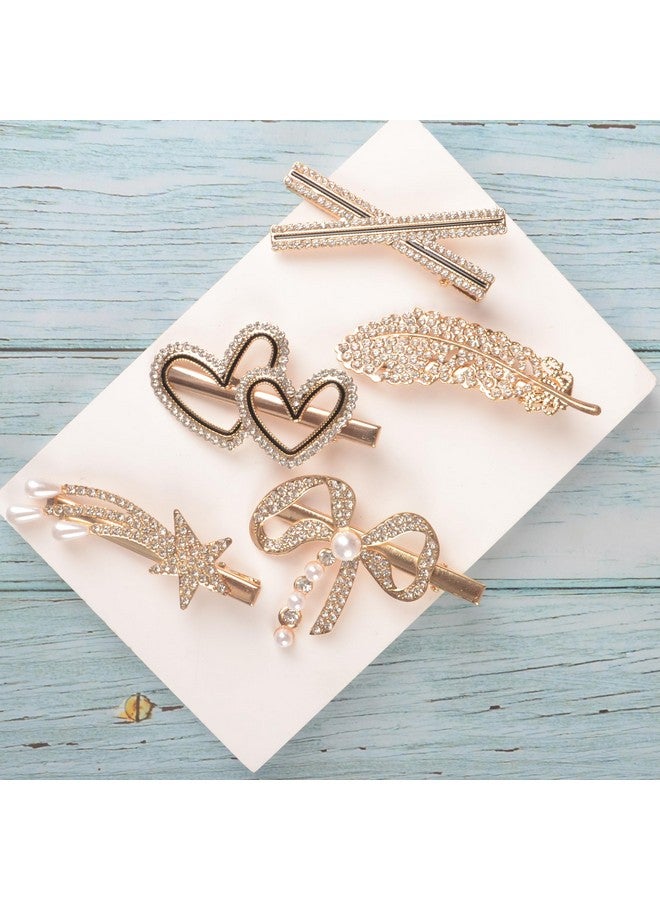 Radhu & Kabby Set of 5 Hair Clips | Each Design Different | Golden Finish | Korean Fashion Style Metal Hairpins | Stylish Hair Accessories For Women And Girls | Best gift for Girls - Image 1