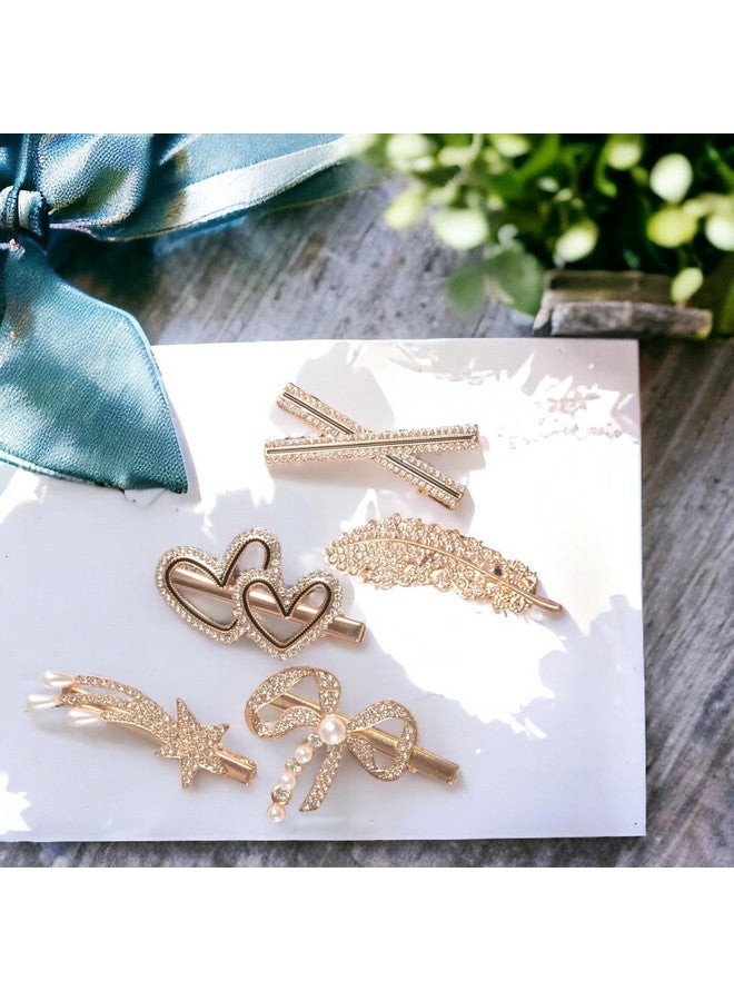 Radhu & Kabby Set of 5 Hair Clips | Each Design Different | Golden Finish | Korean Fashion Style Metal Hairpins | Stylish Hair Accessories For Women And Girls | Best gift for Girls - Image 4