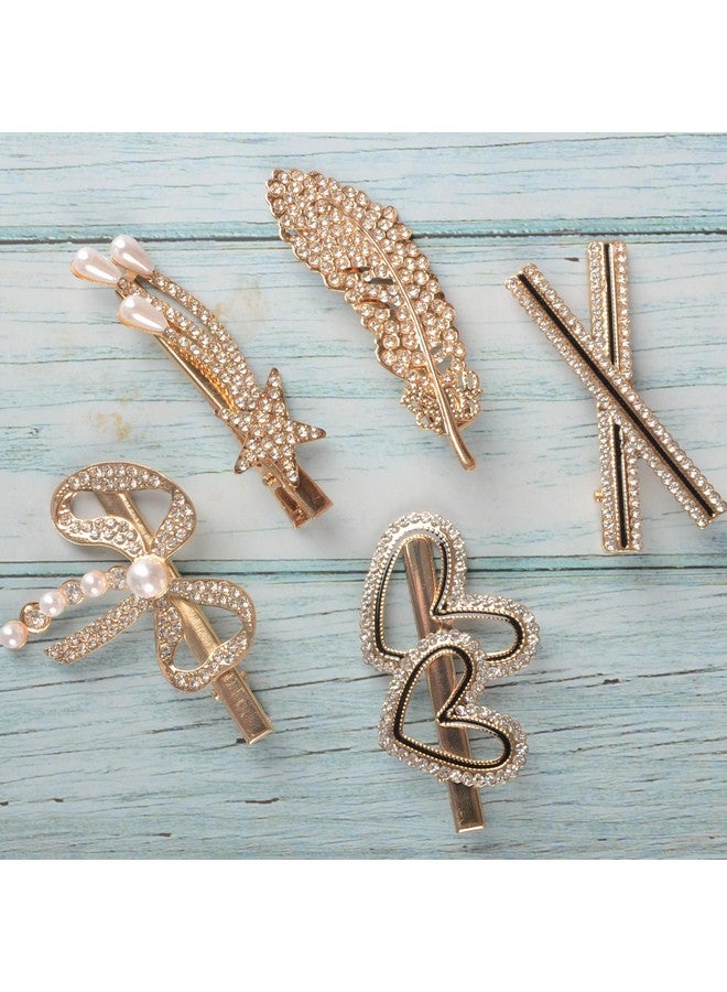 Radhu & Kabby Set of 5 Hair Clips | Each Design Different | Golden Finish | Korean Fashion Style Metal Hairpins | Stylish Hair Accessories For Women And Girls | Best gift for Girls - Image 2