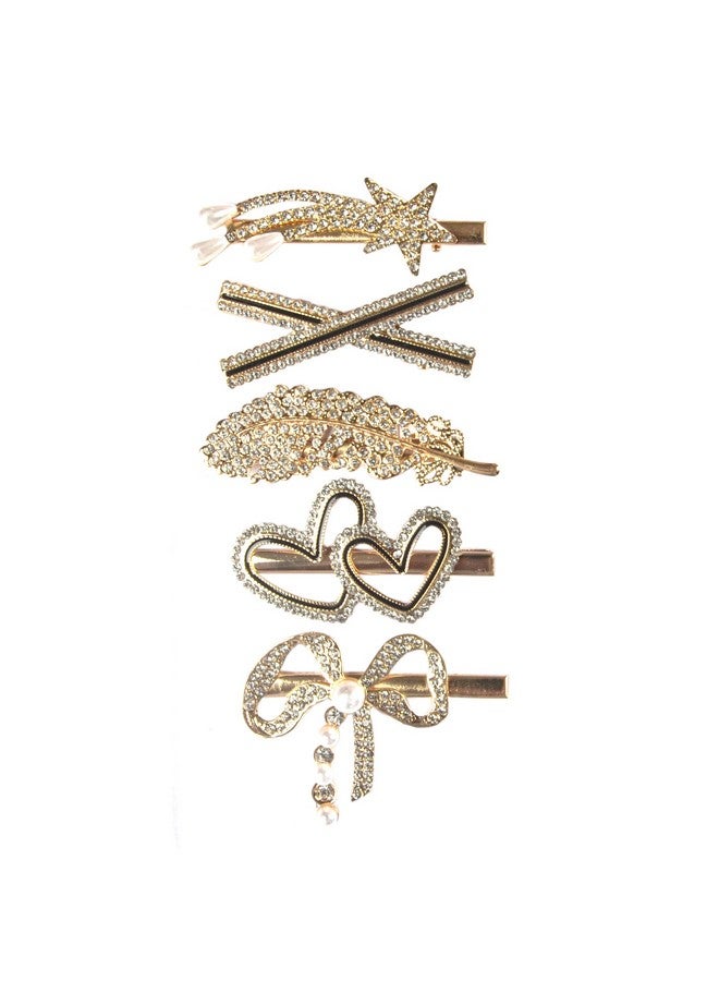 Radhu & Kabby Set of 5 Hair Clips | Each Design Different | Golden Finish | Korean Fashion Style Metal Hairpins | Stylish Hair Accessories For Women And Girls | Best gift for Girls - Image 3