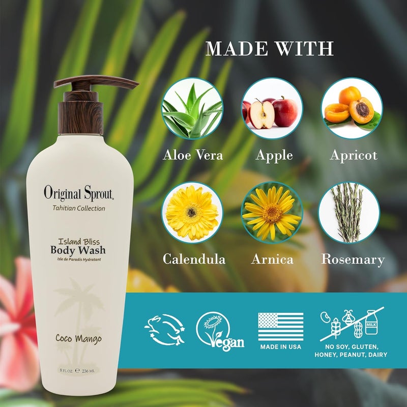 Original Sprout غسول الجسم المرطب من أورجينال سبراوت آيلاند بليس لجميع أنواع البشرة بما في ذلك البشرة الحساسة والجافة برائحة جوز الهند والمانجو 8 أونصات سائلة - Image 3