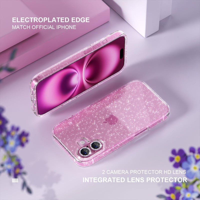 Choiche Compatible for iPhone 16 Case, Women Cute Clear Glitter Bling Sparkly Case, [2 x Diamond Camera Lens Protectors] [2 x Tempered Glass Screen Protectors] 6.1-inch (Glitter Clear) - Image 4