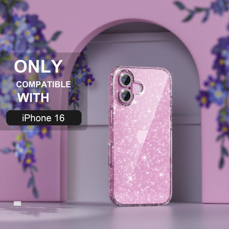 Choiche Compatible for iPhone 16 Case, Women Cute Clear Glitter Bling Sparkly Case, [2 x Diamond Camera Lens Protectors] [2 x Tempered Glass Screen Protectors] 6.1-inch (Glitter Clear) - Image 2