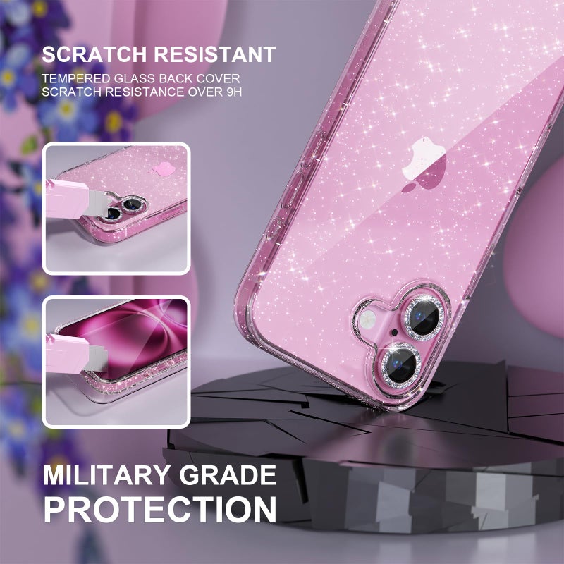 Choiche Compatible for iPhone 16 Case, Women Cute Clear Glitter Bling Sparkly Case, [2 x Diamond Camera Lens Protectors] [2 x Tempered Glass Screen Protectors] 6.1-inch (Glitter Clear) - Image 5