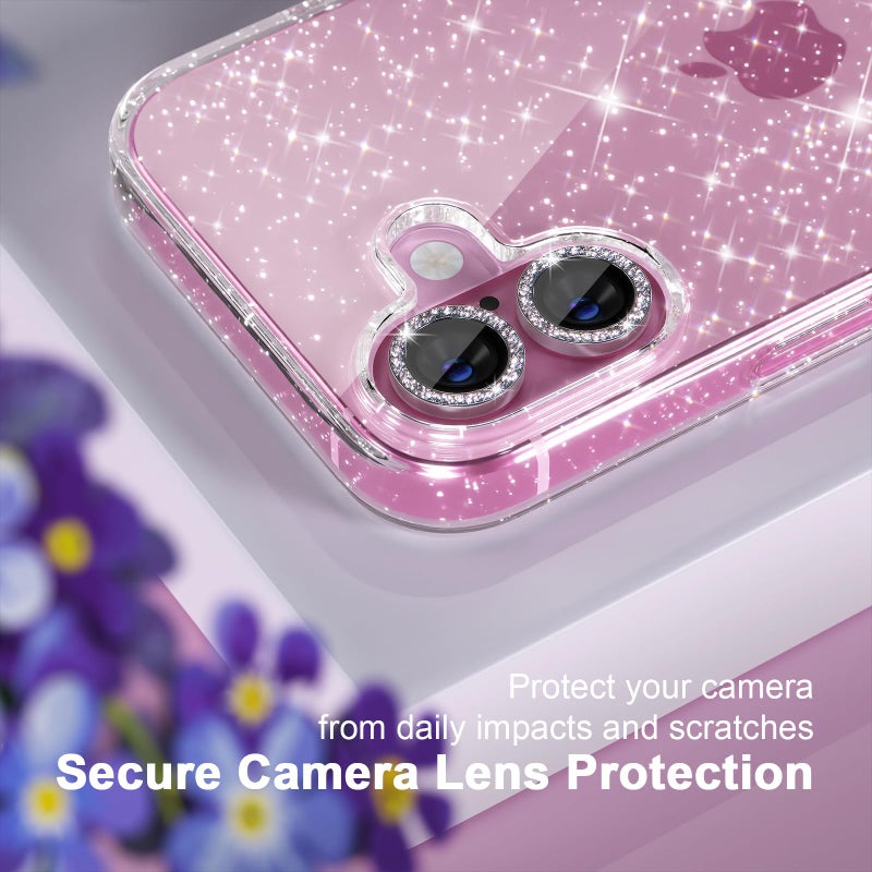 Choiche Compatible for iPhone 16 Case, Women Cute Clear Glitter Bling Sparkly Case, [2 x Diamond Camera Lens Protectors] [2 x Tempered Glass Screen Protectors] 6.1-inch (Glitter Clear) - Image 3