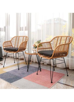 LANNY Jeffcoco Furniture Outdoor Hand-made rattan chairs for balcony, coffee shop,Dining Chair,Garden Chair Relax,interior Design, Italy Style home reading chair with cushion (2 Piece Chair)  - Image 1