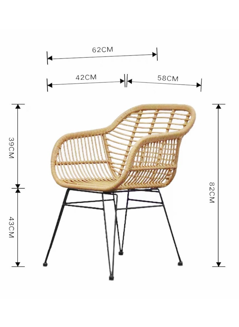 LANNY Jeffcoco Furniture Outdoor Hand-made rattan chairs for balcony, coffee shop,Dining Chair,Garden Chair Relax,interior Design, Italy Style home reading chair with cushion (2 Piece Chair)  - Image 2